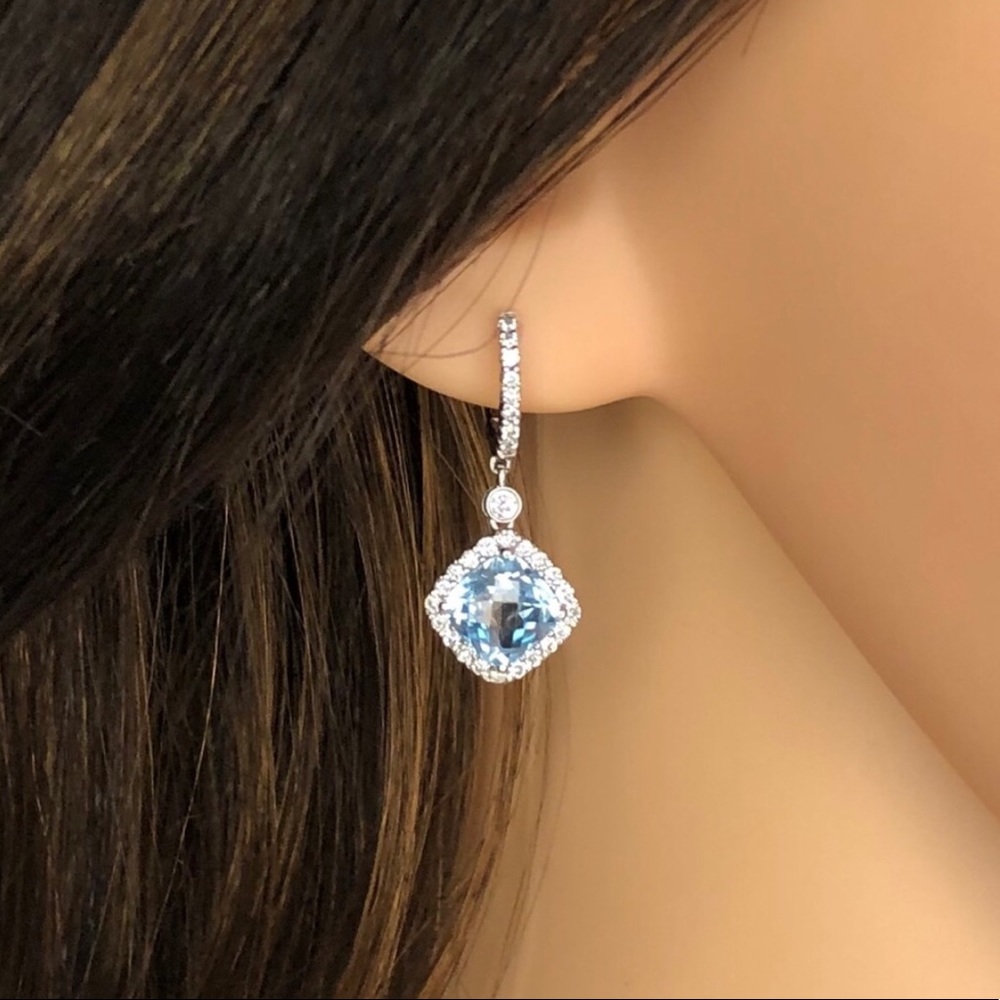 18KT BlUe Topaz Diamond Earrings